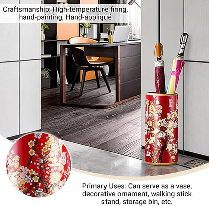 Ceramic Umbrella Stand Umbrella Holder for Entryway Hand-Made Umbrella Stand Barrels Umbrella Holder Cane Floor Standing Vase Ceramic Storage Bucket for Home Office Entrance Indoor.(Yellow 202)