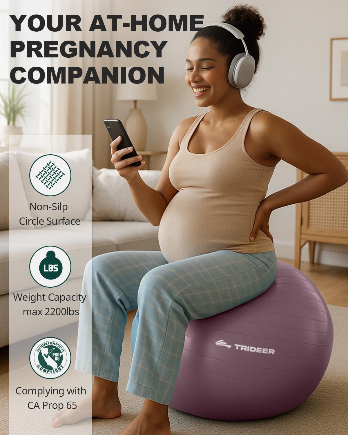 Trideer Yoga Ball – Anti-Burst Exercise Ball for Pregnancy, Office, Birthing, Stretching & Core Workout – Home Gym & Therapy