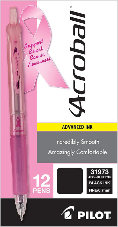 PILOT Acroball Colors Advanced Ink Pens, Pink Ink, 0.7mm, 12-Count