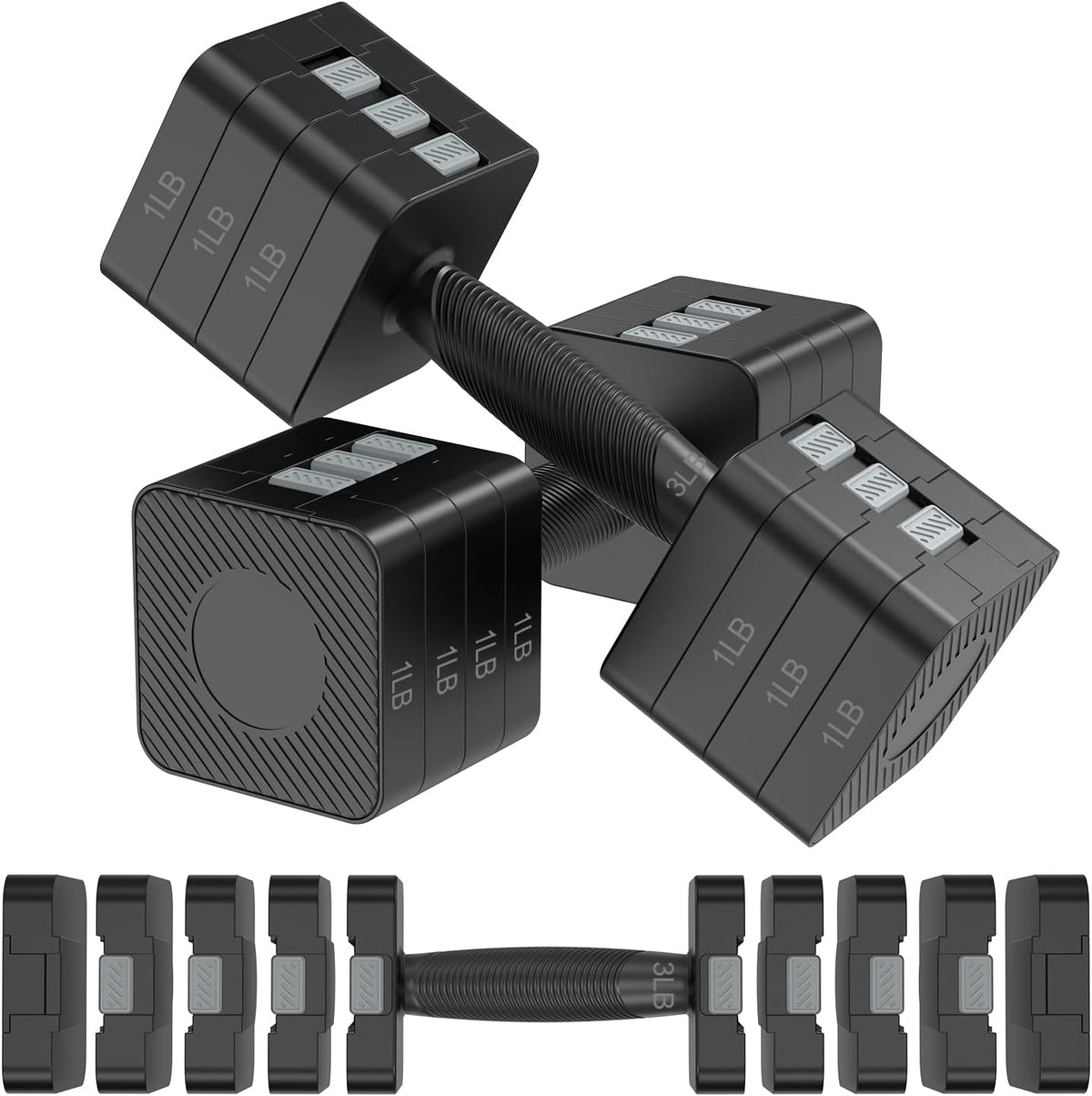 22LBS Adjustable Dumbbells Set, Hand Weights Sets with 5 Levels 3lb, 5lb, 7lb, 9lb, 11lb, Adjustable Weight Dumbbells for Women/Men Home Gym Full Body Workout