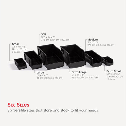 IRIS USA Stackable Bins, 7.5 x 4.5 x 3 inch, Plastic Hanging Open Front Shelf Bin Storage Organizer for Hardware, Craft Supplies, Small Parts, Nuts and Bolts, Garage Organization, 8 Pack- Small, Black