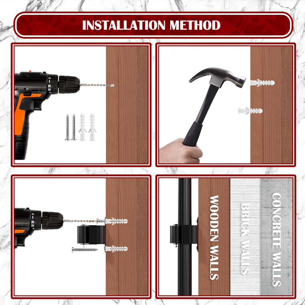 3-H Broom Holder Wall Mount 8 Pack, Mop and Broom Holder for Garage Garden Shed Storage System Laundry Room Home Kitchen Organization (Black)
