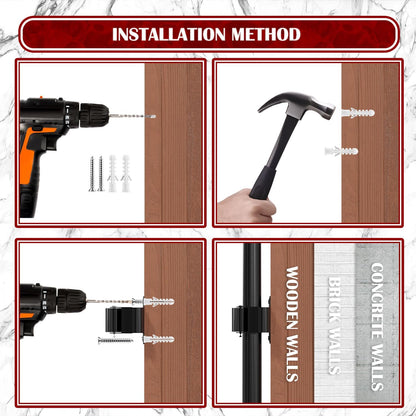 3-H Broom Holder Wall Mount 8 Pack, Mop and Broom Holder for Garage Garden Shed Storage System Laundry Room Home Kitchen Organization (Black)