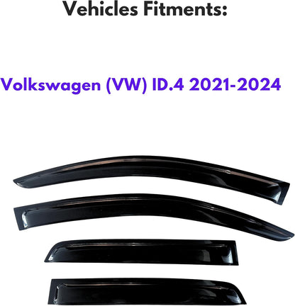 KPY Window Visor Compatible with Volkswagen (VW) ID.4 2021-2024, 4PC Rain Guard Side Window Vent Deflectors Tape-On Style, 2021 2022 2023 2024