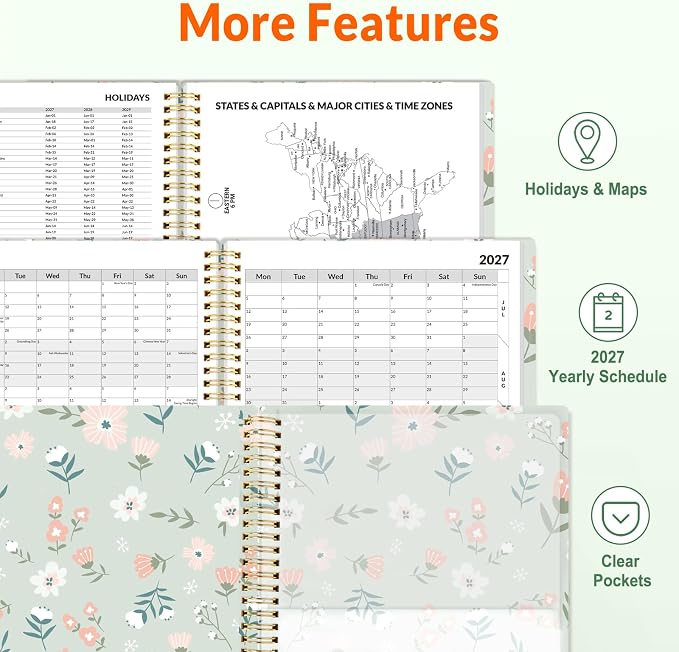 SUNEE 2027 Appointment Book, Quarter-Hourly, Weekly Monthly Planner, 6" x 8.3",Green Wildflower
