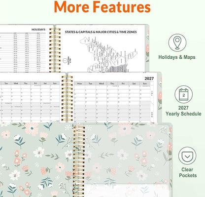 SUNEE 2027 Appointment Book, Quarter-Hourly, Weekly Monthly Planner, 6" x 8.3",Green Wildflower