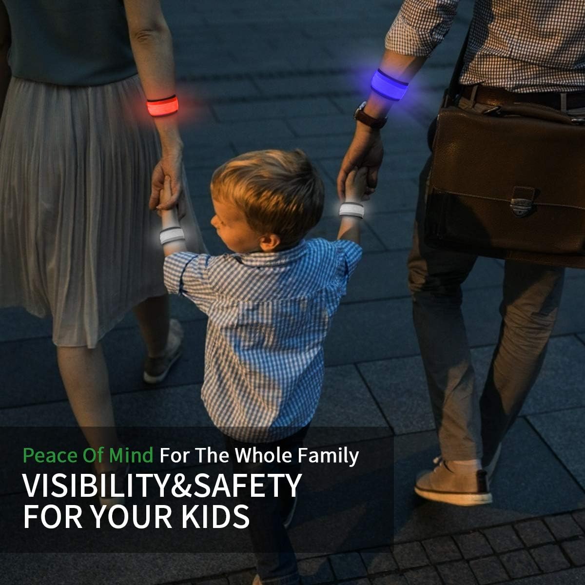LOBKIN Safety Bracelets, LED Slap Armband Kids Walking at Night Safe LED Light Wrist Light Reflective Belt, Magic Band Running Lights for Runners