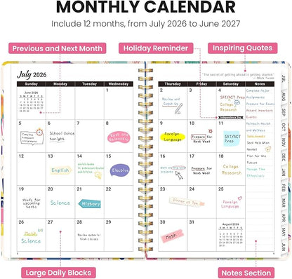 Planner 2026-2027, Academic Year Monthly & Weekly Planner Caledndar, July 2026 - June 2027, Hardcover Large Planning Agenda Book with Tabs for School Office Supplies, 8.5" x 11" - Furry Fiesta