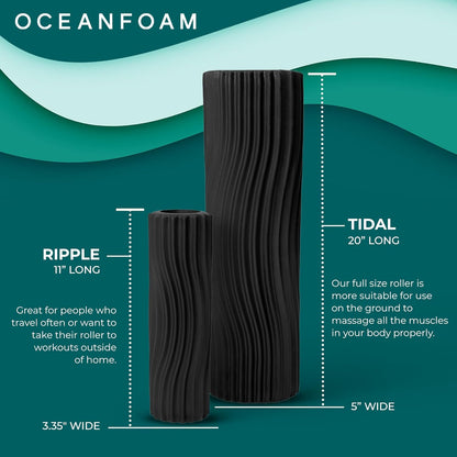 Oceanfoam Tidal Roller - Charcoal - Muscle Massage Foam Roller for Back Pain & Stretching - Firm and Ergonomic Wide Wave Textured - Yoga, Athletics, & Wellness - Full Size, 20" x 5"