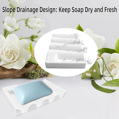 Silicone Soap Dish, Self Draining Soap Holder Perfect for Shower, Bathroom Sink, Kitchen Sink & Travel, Non-Slip Bar Soap Holder Extend Soap Life, Keep Soap Bars Dry Clean & Easy Cleaning (White-1PCS)