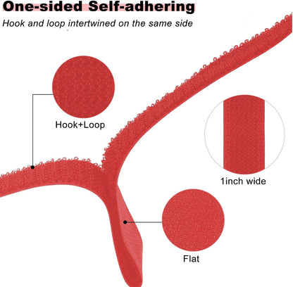 1"x16ft Hook and Loop Straps with 25 Metal Buckles, Adjustable Fastening Cable Straps, Cut-to-Length Cinch Strap, Reusable Nylon Securing Cord Ties for Organizer or Storage, 1 inch Wide,Red