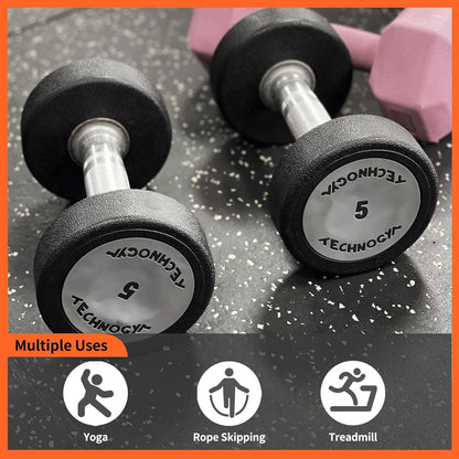 350/450/550lb Hex Dumbbell Set with Vertical Weight Rack (5-50 Lbs Rubber Coated Cast Iron) & 12-Piece EVA Gym Floor Mat Bundle (48 Sq Ft, 24"x24") - Non-Slip Handles, Heavy Duty Storage, Home Gym Essentials