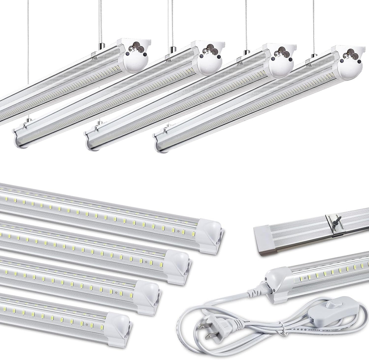 8Pack 4FT LED Shop Light Garage Lights,50W 6000K 7500LM White Light,Hanging/Surface Mount,T8 4FT Tube Lamp for Warehouse Workshop Basement,Linkable LED Shop Lights,Plug and Play