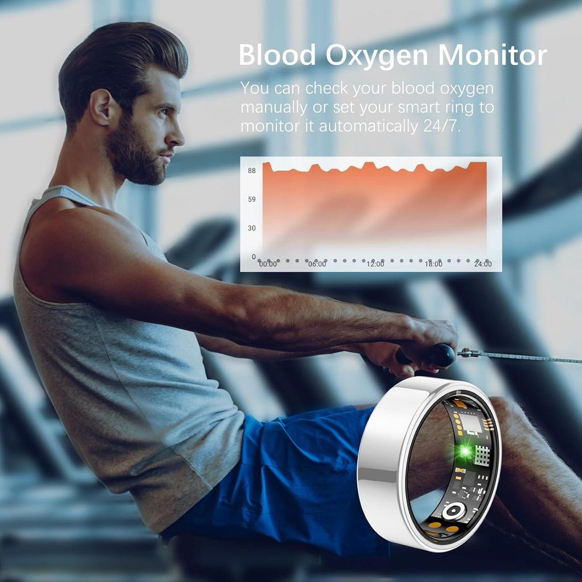 Ring Health Tracker for Women Men, Fit Ring with Heart Rate, Blood Oxygen, Sleep Monitor, Calories, Step Counter, IP68 Waterproof Smart Ring for iPhone & Android, No Subscription Fee (Silver, 11#)