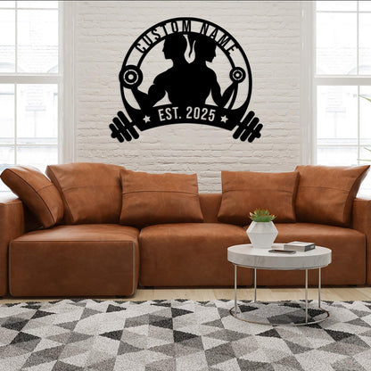 Personalized Metal Gym Sign, Custom Fitness Metal Wall Decor, Yoga Room Sign, fitness room decor, home gym decor, gifts for sports lovers, black metal