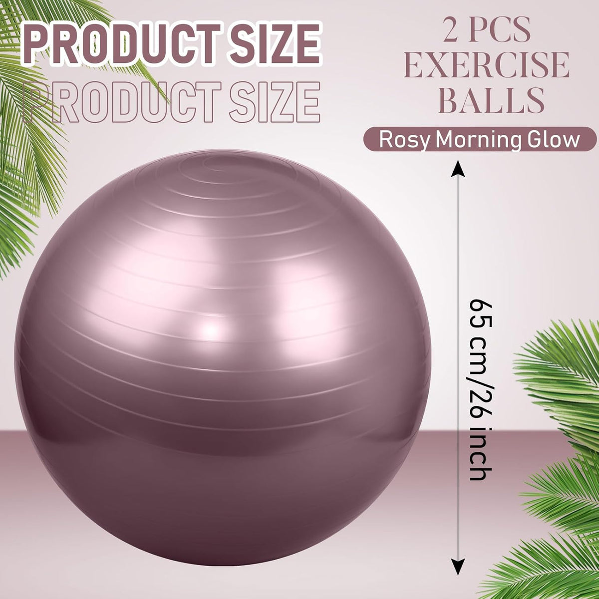 Leyndo 2 Pcs Yoga Ball Exercise Ball Large 26 Inch Exercise Anti Burst Birthing Fitness Ball with Pump, 26 Inches/ 65 cm for Improved Posture, Balance, Yoga, Pilates, Training