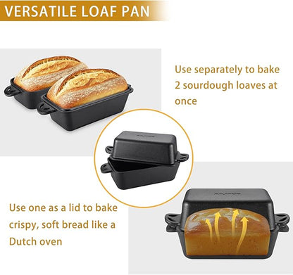 AILITOR Cast Iron Loaf Pan with Lid 9x5 Inch - Bread Baking Pans for Homemade Bread, 2 Piece Set