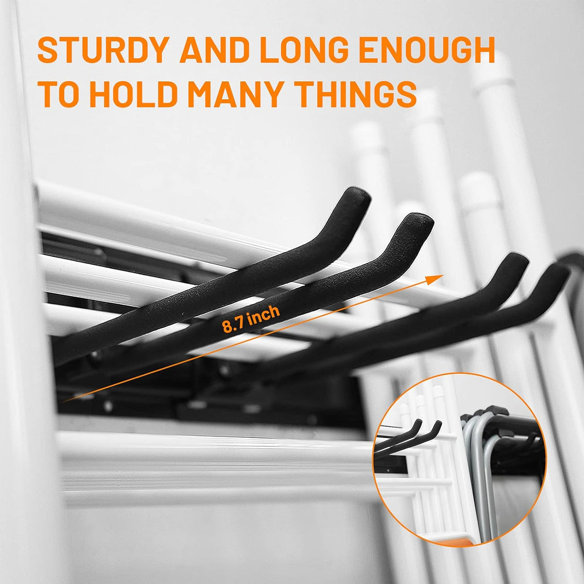 Wallmaster Garage Storage Organization Wall Mount, Garden Tool Rack Organizer Heavy Duty Folding Chair Hangers with 6 Adjustable Hooks 48inch Tracks Max Load 450lb