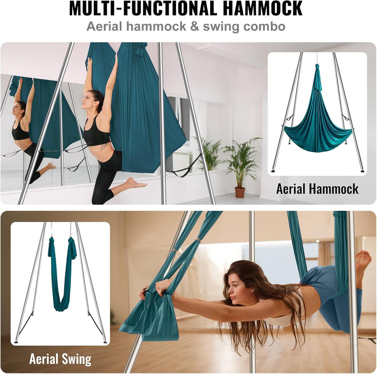 VEVOR Aerial Yoga Frame, 9.67 ft Height Swing Stand, Max 551.15 lbs Load Chrome-Plated Steel Pipe Inversion Yoga Rig for Indoor Outdoor Use