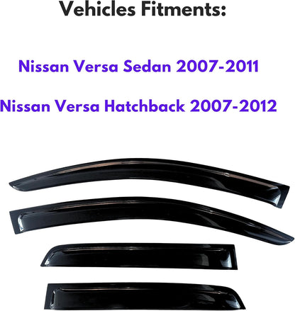 KPY Window Visor Compatible with Nissan Versa Sedan 2007-2011, Nissan Versa Hatchback 2007-2012, 4PC Rain Guard Side Window Vent Deflectors Tape-On Style, 2007 2008 2009 2010 2011 2012