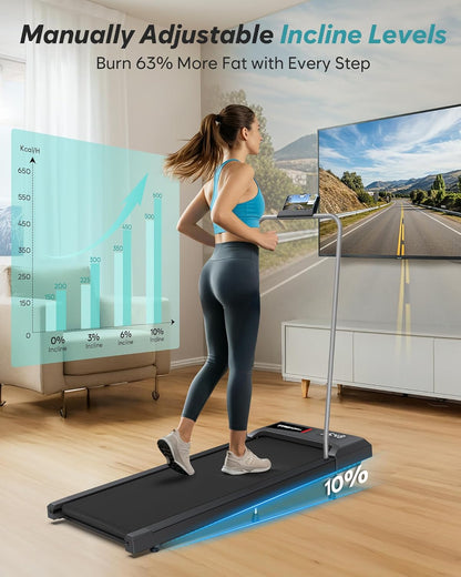 WELLFIT Auto Incline Folding Treadmill - 10% Incline Desk Walking Pad Treadmill with Handlebar, 400 lbs Heavy-Duty Capacity, Space-Saving Quiet Under-Desk Design for Home Office, Seniors & Fitness