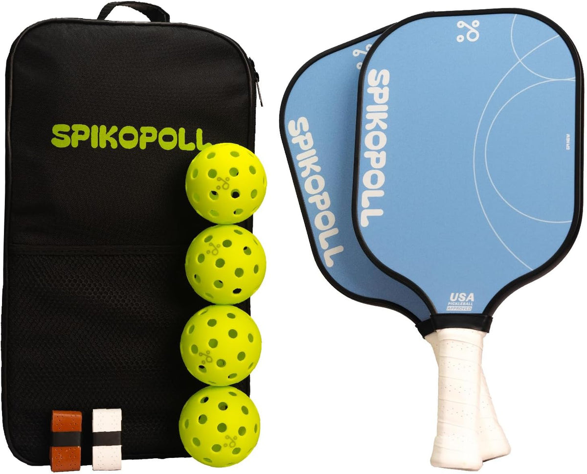 SPI New by SPIKOPOLL Pickleball Paddles Set of 2, USA Pickleball Approved, Lightweight, Durable Fiberglass Pickleball Rackets with Polypropylene Honeycomb Core