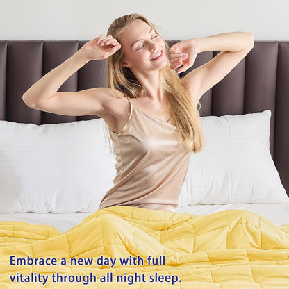 yescool Weighted Blanket for Adults (20 lbs, 60” x 80”, Yellow) Cooling Heavy Blanket for Sleeping Perfect for 190-210 lbs, Queen Size Breathable Blanket with Premium Glass Bead, Machine Washable