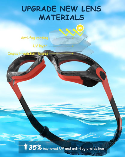 Kids Swim Goggles, Swimming Goggles for Kids Toddlers 3-14 with Swim Cap, Nose Clip, Nose Bridge, Ear Plugs