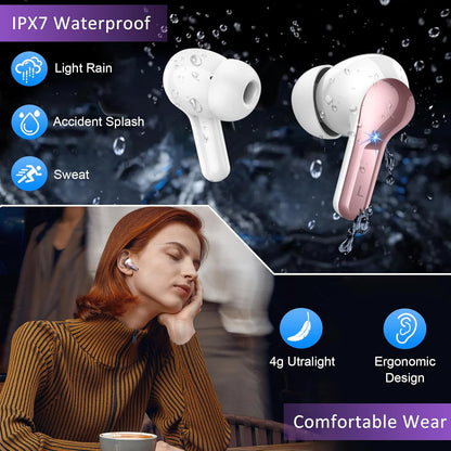 Wireless Earbuds Bluetooth Headphones, 2025 Hi-Fi Stereo Deep Bass Ear Buds, 4 ENC Noise Cancelling Mic, USB Fast Charging in-Ear Earphones, IP7 Waterproof Workout Sport for Laptop Pad Android iOS