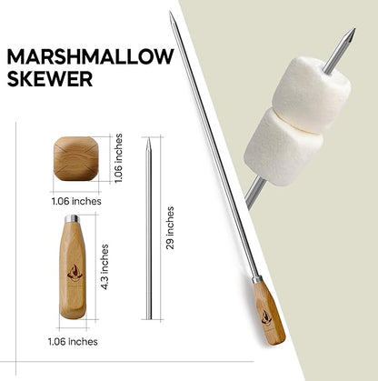 Marshmallow Sticks for Fire Pit - 34" Extra Long Roasting Smores Stick - Campfire Metal Skewers Roast Hot Dog Corn BBQ Utensil Holder Kit Outdoor Camping Accessories with Wooden Handle (10-Pack)