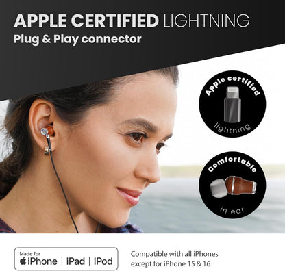 Symphonized iPhone Earphones Wired Deep Bass Sound, 3D Sound, Microphone Volume Control, 90% Noise Cancelling, Bubinga Wooden with Lightning (Apple MFI Certified), iPhone SE to 14 Earbuds (Black)