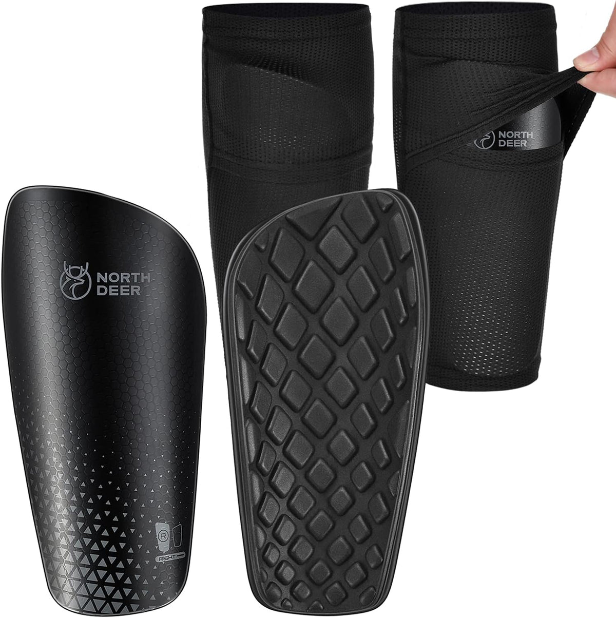 Northdeer Soccer Shin Guards for Kids Adults. Sleeves with Optimized Insert Pocket - Protective Soccer for Boys Girls Men