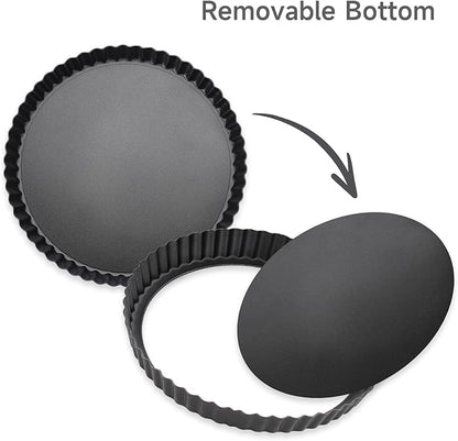 Tart Pan Removable Bottom - 8.6 Inch Non-Stick Carbon Steel Pie Pan for Baking Tarts, Pies, Quiches, Brownies, Quiche Baking Dish with Fluted Edges, Fruit Tart Mold