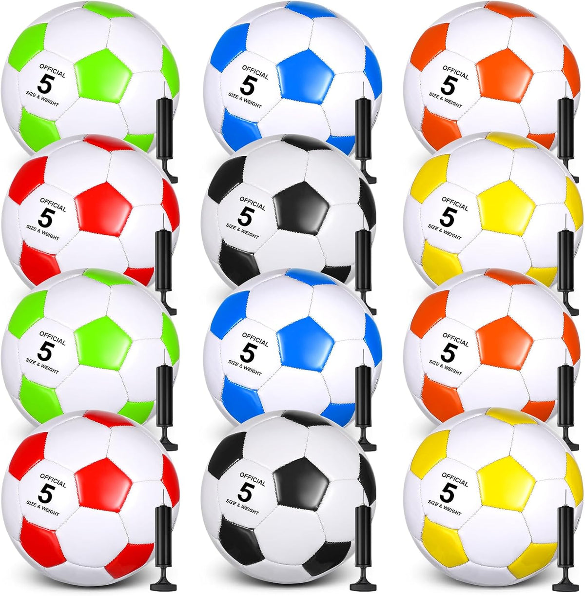 12 Pack Operation Christmas Bulk Items Soccer Ball with Pump Needles, Official Size 3/4/5 Soccer Ball Deflated Gift for Christian Charity Donation Training Practice