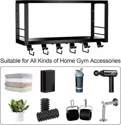 TJ.MOREE Floating Shelf Compatible 2 Tier with Tonal Accessories Wall Mount | Home Gym Storage Rack for Fitness Equipment, T-Bracket Lock Adapters Hanger