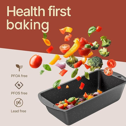 Nonstick Loaf Pan Set Pack of 4, 7" to 11" Large Baking Bread Pan, Oven Safe Up to 450°F, PFOA, PFOS, PTFE Free, Space Saving Stackable Design, Stain Resistant, Dishwasher Friendly, Gray Marble