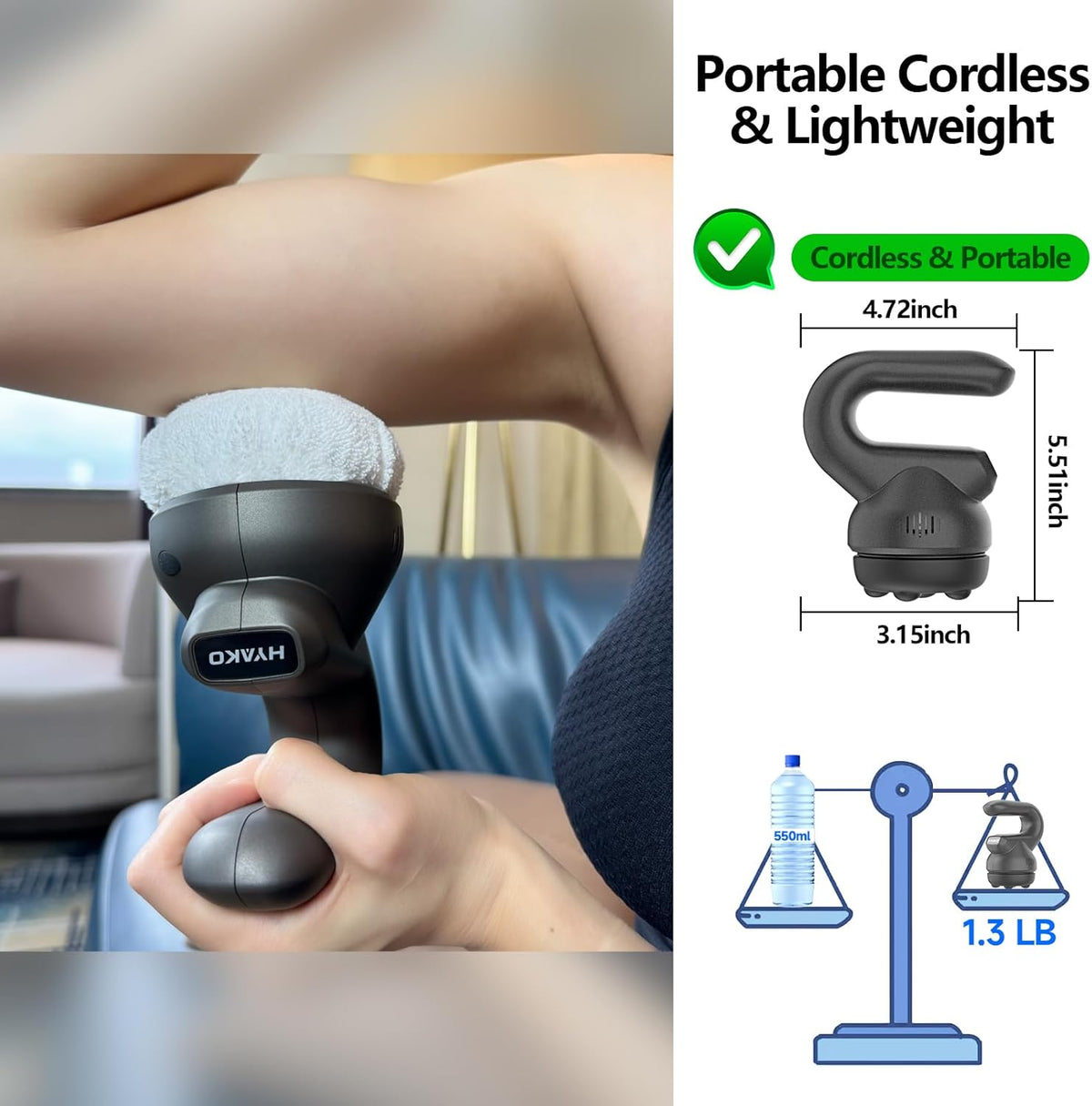HYAKO Handheld Professional Mini Orbital Buffer Relief Massager, Adjustable Multi-Speed Vibration Deep Tissue Body Chiropractic Massager for Neck, Shoulder, Leg,Back muscle pain relief massage therapy