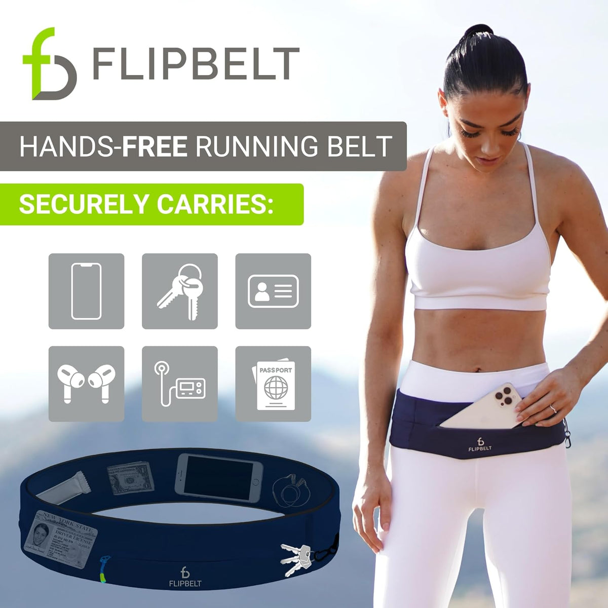 FlipBelt Zipper Running Belt, Waist Pack for Fitness and Running, US Company