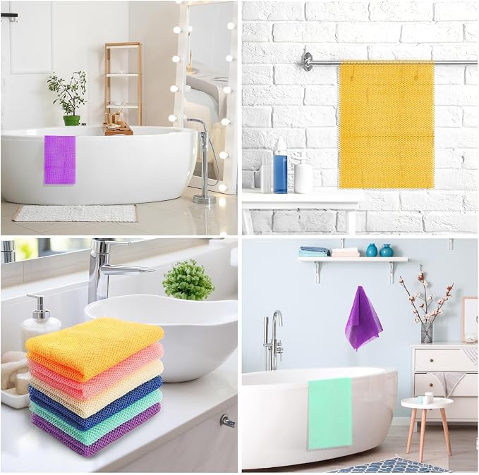 UJFQBH 6 Pieces African Net Sponge Long Bath Sponge Exfoliating Shower Body Scrubber for Daily Use, Terrific for Smoother Skin - Back Scrubber for a Refreshing Experience (Purple - Orange)