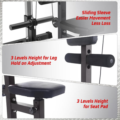 LAT Pulldown Machine, Multi-Functional Cable Machine with High and Low Pulley Station, Row Cable Machine Home Gym with Leg Support, Tricep Workout Equipment