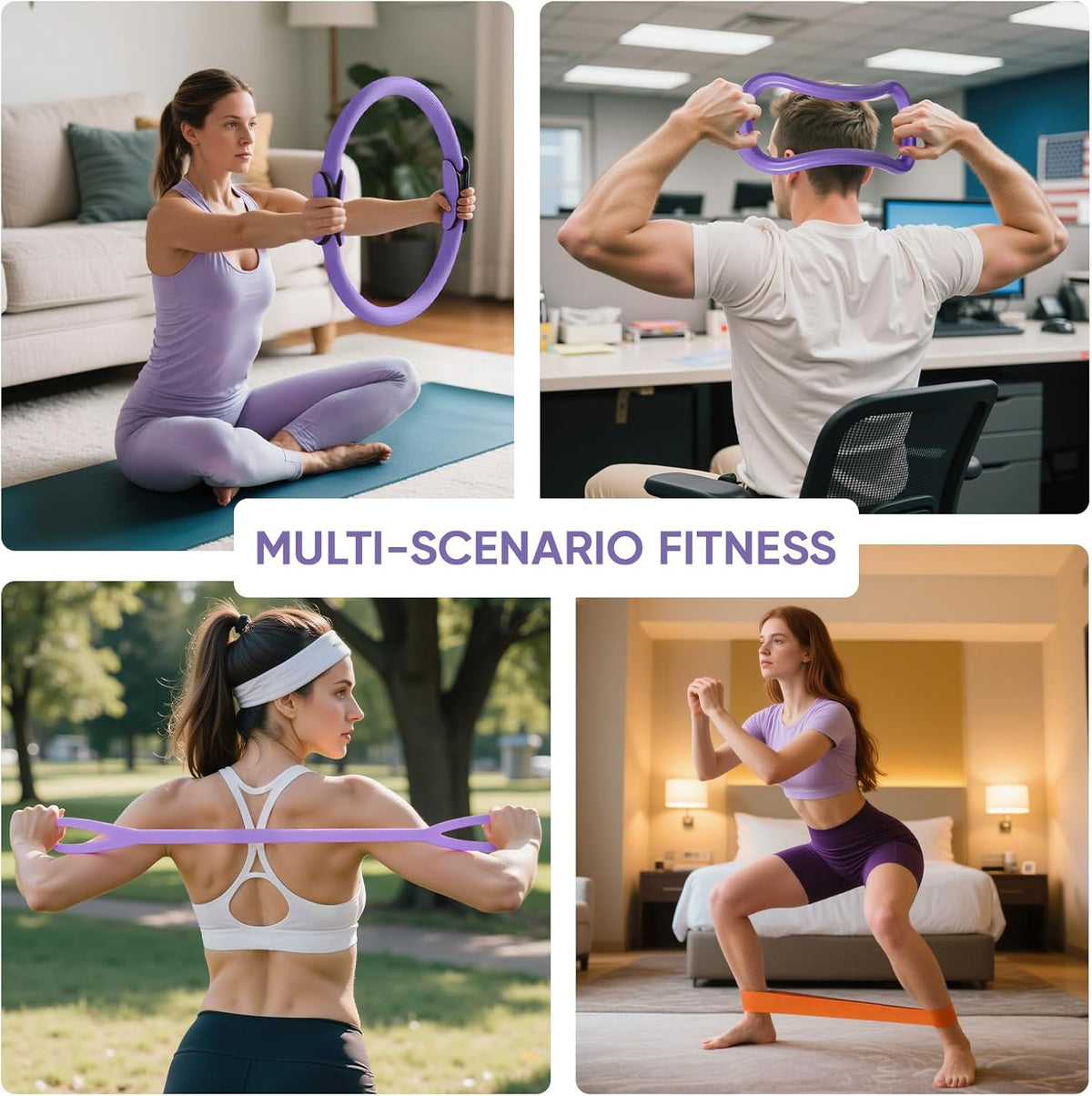 Home Pilates Kit for Women Pilates Equipment Ring and Ball Set Magic Circle Hoop with 5 Resistance Bands Compact Toning Fitness Essentials Starter Set Accessories