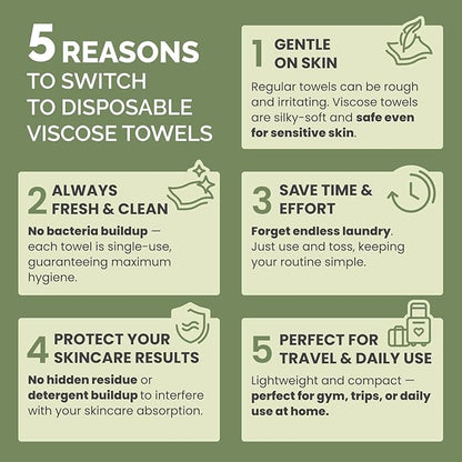 PLANTIFIQUE Disposable Face Towels XL 10"x12" - 100% Biodegradable Viscose Facial Towelettes for Women Skin Care - Face Cleaning Towel 30 Count