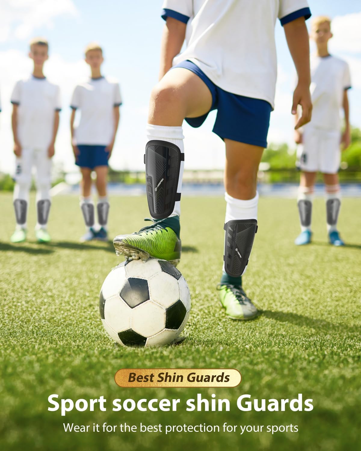 Shin Guards Soccer Kids Youth, CE Certified Airsfish Shin Guard Protection Gear for 2-18 Years Old Boys Girls Teenagers High Impact Resistant Breathable Comfortable 1 Pair 4 Sizes