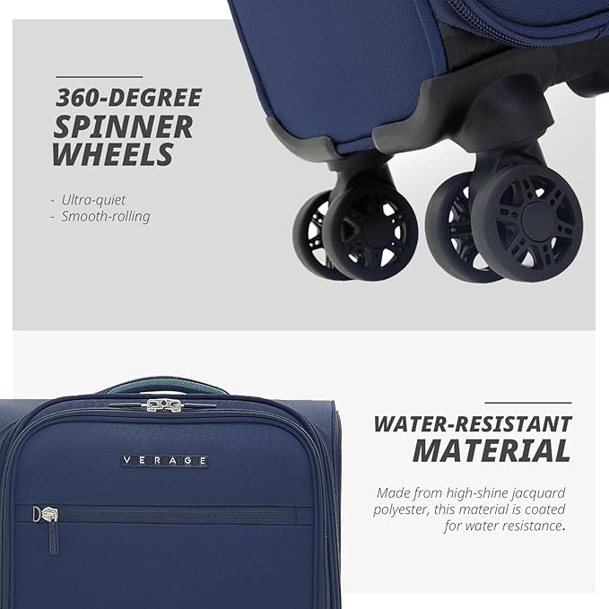 Verage Under Seat Luggage with Wheels, Softside Small Suitcase Spinner Carry On Luggage Bags for Airlines Airplanes Short Trip Men Women (Navy, 14.5-Inch Plus Underseat)