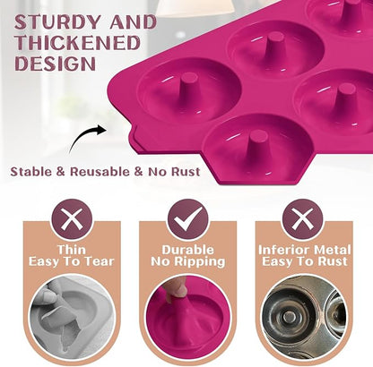 Nonstick Silicone Donut Pan: 3.5 Inch Doughnut Pans with Metal Frame - Silicone Donut Molds for Baking Gluten Free Glazed Vegan Protein Donuts Bagel - for Oven Kitchen - Home Bakers Housewife