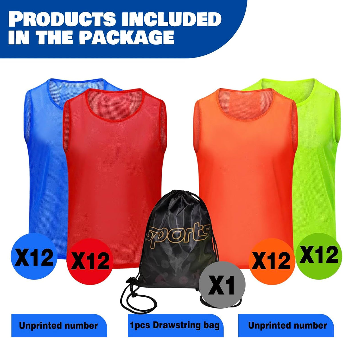 12/24/48PCS Pinnies Youth Team Pennies for Sports Kids and Scrimmage Vests for Soccer Basketball Jersey Practice
