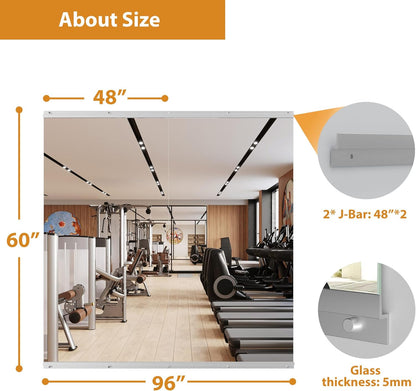 ROOMTEC Workout Mirrors for Home Gym 60"x48"-2 PCS, Large Wall Mirror Full Length for Fitness, Yoga, Big Wall Mounted Frameless Glass Mirror for Garage, Dance Studio, Bedroom