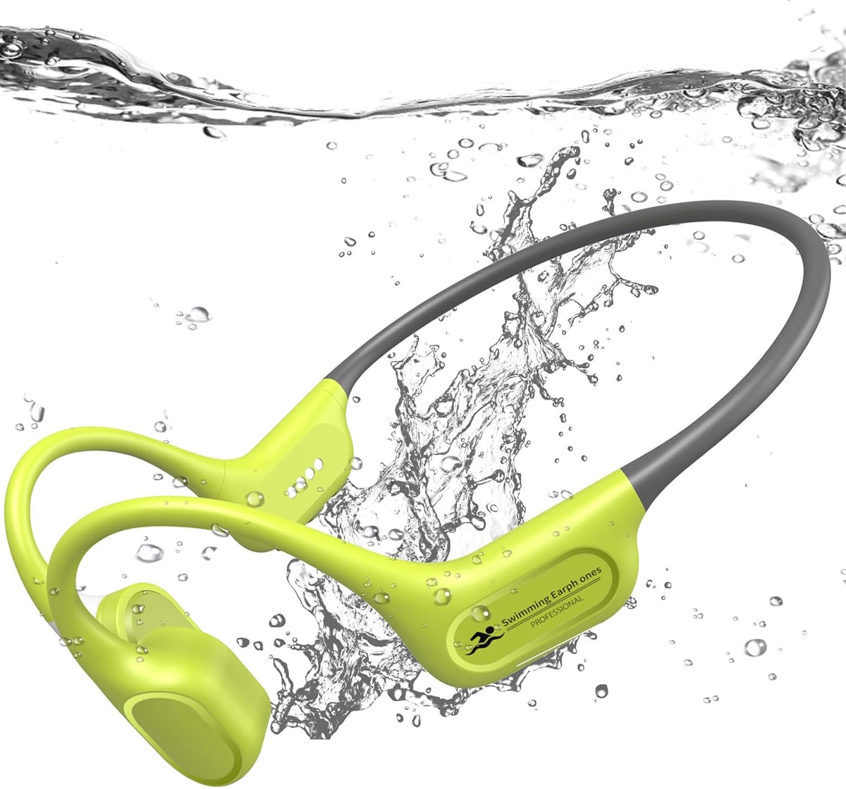 Bone Conduction Bluetooth Headphones-SurfAudio, IP68 Waterproof Swimming Headphones with 32GB MP3 Player, Lightweight Open Ear Design for Swimming/Surfing/Marathon/Cycling(Neon)