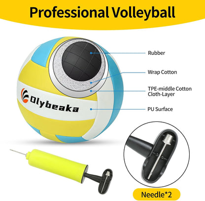 20FT Outdoor Volleyball Net Set System for Backyard Beach with Anti-Sagging Net, Iron Adjustable Height Poles, Soft PU Volleyball and Pump, Carry Bag - Instant Set Up & Durable