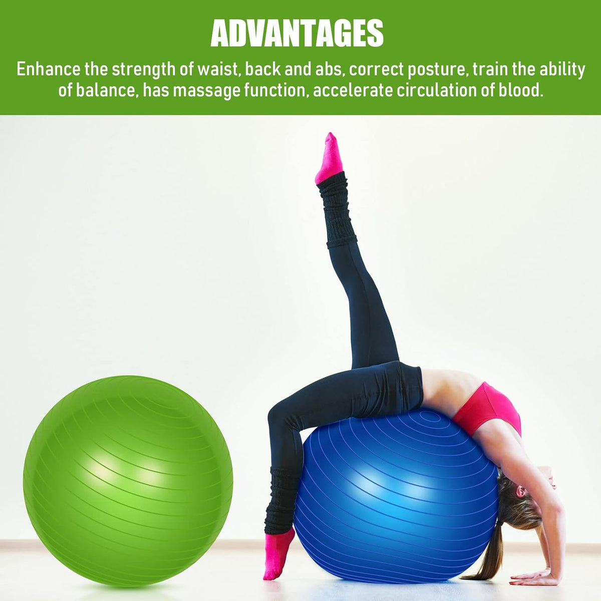 Leyndo 2 Pcs Yoga Ball Exercise Ball Large 26 Inch Exercise Anti Burst Birthing Fitness Ball with Pump, 26 Inches/ 65 cm for Improved Posture, Balance, Yoga, Pilates, Training